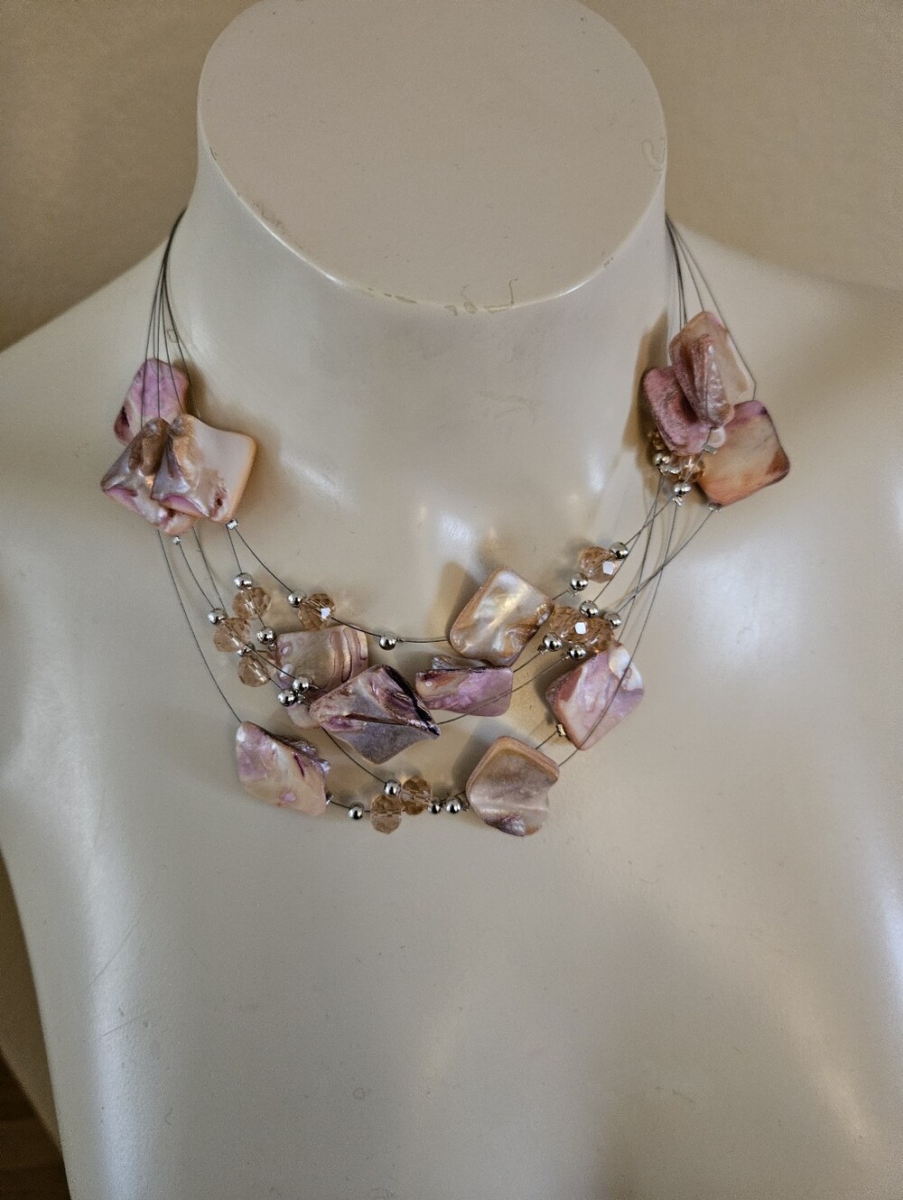 Multistrand Pink Shell Statement Necklace - Picture 10 of 12